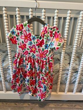 Girls' Pink Floral Print Short Sleeve Dress